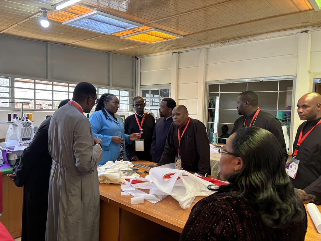 Participants visiting the workroom of the Dimesse Sisters, who hosted the workshop.